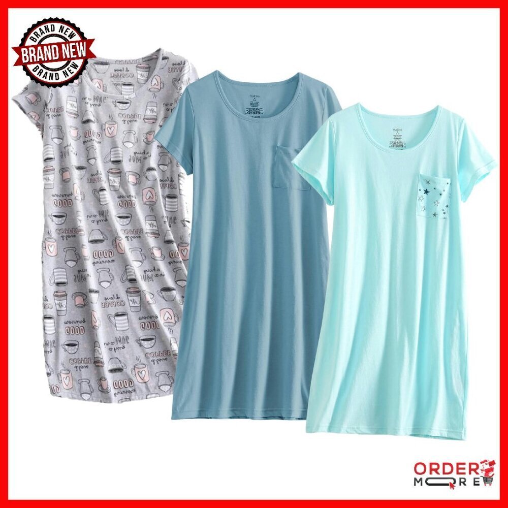 Women's Cotton Nightgown Sleep Dress Short Sleeve Loose Fit